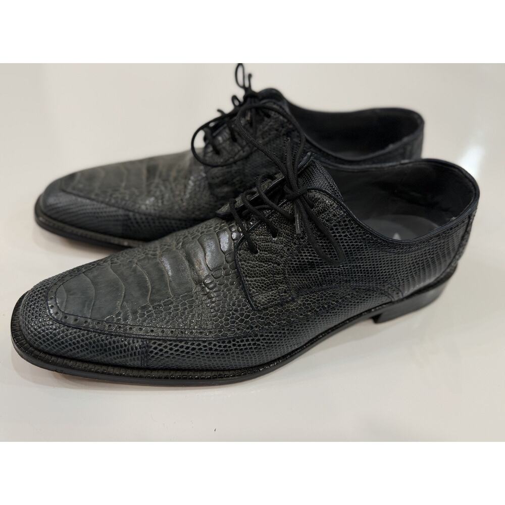 DAVID EDEN “X” GENUINE OSTRICH & TEJU LIZARD LUXURY MEN’S OXFORDS 9 BLUE